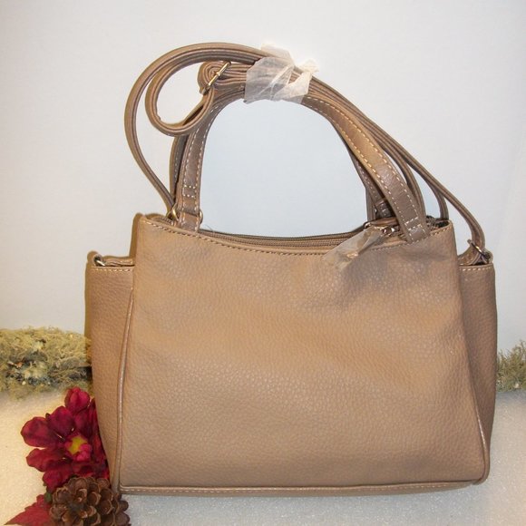 KOLTOV "Sarah" Taupe Faux Leather Satchel NWT 9.5"L x 7"H x 3"D Crossbody Strap - Picture 12 of 14